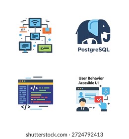 Technology Icons Featuring ITF PostgreSQL and User Behavior