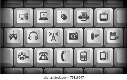 Technology Icons on Gray Computer Keyboard Buttons Original Illustration