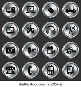 Technology Icons on Metallic Button Collection Original Illustration