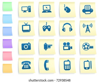 Technology Icons on Post It Note Paper Collection Original Illustration