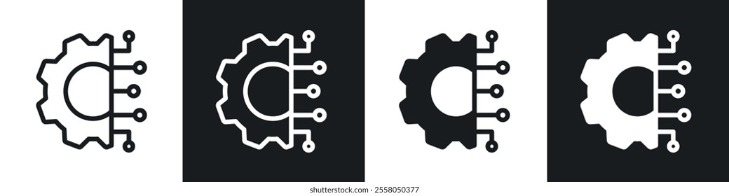 Technology icons pack in black and white filled and outlined versions.