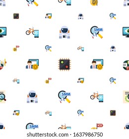 technology icons pattern seamless. Included editable flat astronaut, AI Decision, Initial Coin Offering, Smart bike, social media management icons. technology icons for web and mobile.