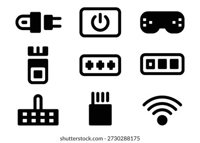 Ícones da tecnologia conexão de energia jogos segurança wifi