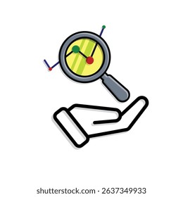 Technology icons. Predictive Analytic. graph with magnifying glass in hand. Depicts automation, artificial intelligence. Mixed design style