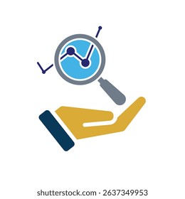 Technology icons. Predictive Analytic. graph with magnifying glass in hand. Depicts automation, artificial intelligence. Flat design style