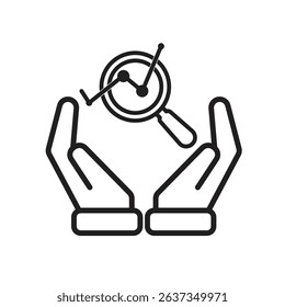 Technology icons. Predictive Analytic. graph with magnifying glass in hand. Depicts automation, artificial intelligence. Outline design style