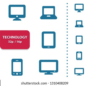 Technology Icons. Professional, pixel perfect icons, EPS 10 format, optimized for 32p and 16p (4x magnification for preview).