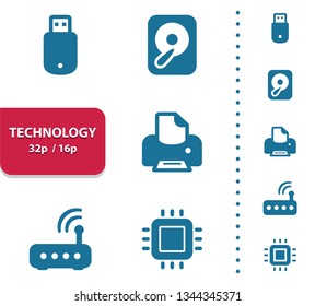 Technology Icons. Professional, pixel perfect icons, EPS 10 format, optimized for 32p and 16p (4x magnification for preview).