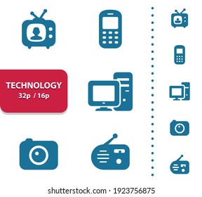 Technology Icons. Professional, pixel perfect icons, EPS 10 format, optimized for 32p and 16p