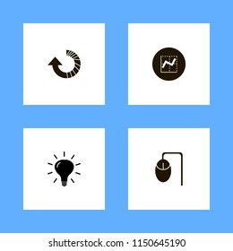 technology icons. reload arrow, bulb, computer mouse and graph vector icons set
