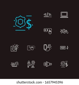 Technology icons set. Access code and technology icons with programming, laptop and augmented reality. Set of deposit for web app logo UI design.