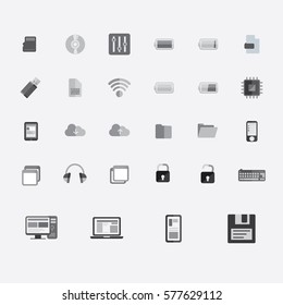 technology icons set black&white
