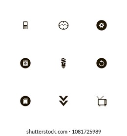 Technology icons set. bulb, watch, memory card and mobile