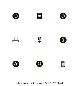 Technology icons set. calculator, bulb, time and tv