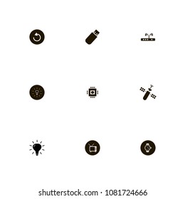 Technology icons set. chip, router, modem and reload