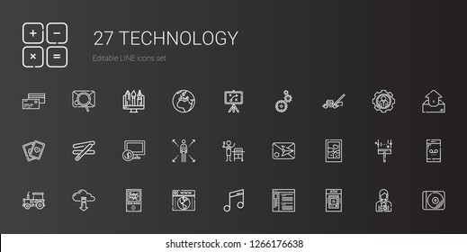 technology icons set. Collection of technology with atm, browser, music, domotics, cloud computing, tractor, picture, email, gas, network. Editable and scalable technology icons.