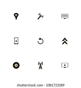 Technology icons set. computer, blocked, back and gear