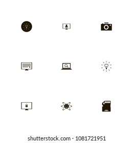 Technology icons set. computer, network, electricity and bulb