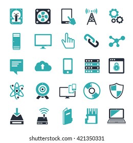 technology icons set Computer, Network devices and connections