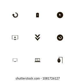 Technology icons set. course, electricity, search and down arrows