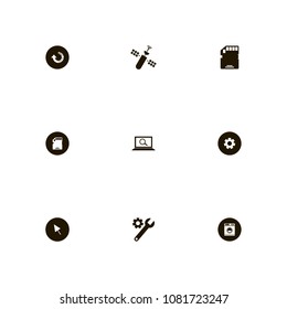 Technology icons set. course, memory card, search and memory