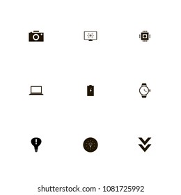 Technology icons set. cpu, global, camera and battery