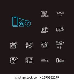 Technology icons set. Data mining and technology icons with find my phone, printer and e-book. Set of mobile for web app logo UI design.