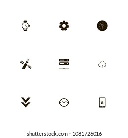 Technology icons set. download, clock, device and down arrows