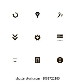 Technology icons set. download, cpu, cogwheel and diagnostics