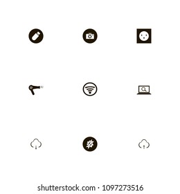 Technology icons set. download, network, search and memory