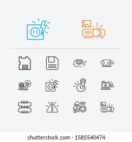 Technology icons set. Firewall and technology icons with ram, real time location and artificial intelligence. Set of notebook for web app logo UI design.