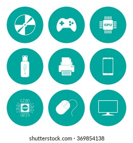 Technology Icons Set. Flat design style eps 10