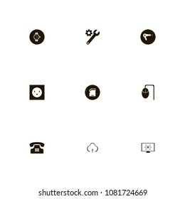 Technology icons set. global, mouse, watch and clock