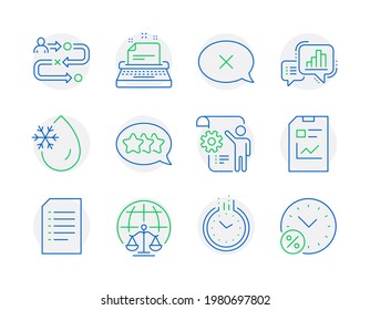Technologie-Symbole gesetzt. Einschließlich Symbol als Magistrates Court, Gefrierwasser, Einstellungen Blueprint Schilder. Graph Chart, Document, Sterne Symbole. Schreibmaschine, Report document, Time. Ablehnen. Vektorgrafik