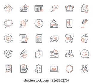 Conjunto de iconos de tecnología. Icono incluido como laboratorio de química, fallo de software y elementos web del gráfico de calendarios. Ciberataque, videoconferencia, íconos de empleados. Reciclaje, mensaje cómico, señales web Rfp. Vector
