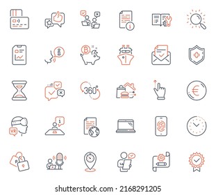 Conjunto de iconos de tecnología. Icono incluido como encuesta del cliente, elementos web de entrega de Timer y Alimentos. Bloques, escudo médico, iconos de realidad aumentados. Documentación de ingeniería, Búsqueda. Vector