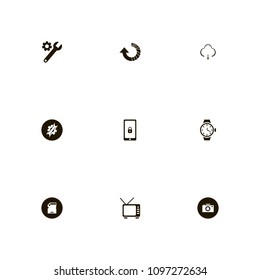 Technology icons set. internet, clock, time and photo