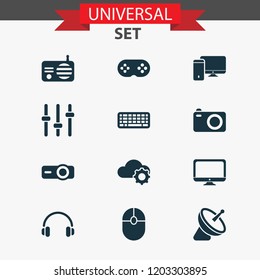 Technology icons set with keyboard, mouse, cloudtech and other equalizer elements. Isolated vector illustration technology icons.