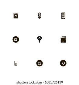 Technology icons set. light, bulb, mobile and reload
