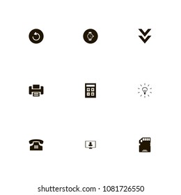 Technology icons set. light, fax, phone and clock