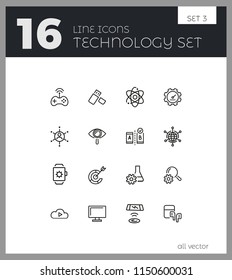 Technology icons. Set of line icons. Smartwatch, wireless game controller, cloud storage. Modern technology concept. Vector illustration can be used for topics like engineering, application