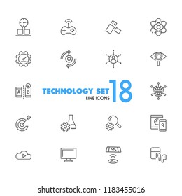 Technology icons. Set of line icons. Smartwatch, wireless game controller, cloud storage. Modern technology concept. Vector illustration can be used for topics like engineering, application