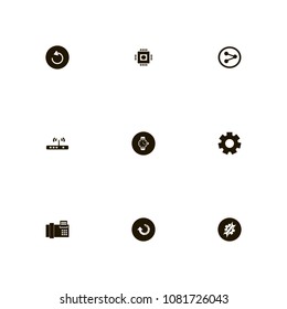 Technology icons set. mechanism, loading, watch and machinery