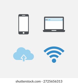 Conjunto de iconos de Tecnología para dispositivos móviles, computación en la nube y redes inalámbricas