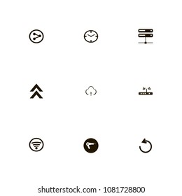 Technology icons set. modem, up arrows, system and router