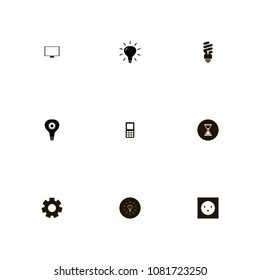 Technology icons set. monitor, light, hourglass and mechanism