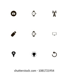 Technology icons set. monitor, photo, gear and cogwheel