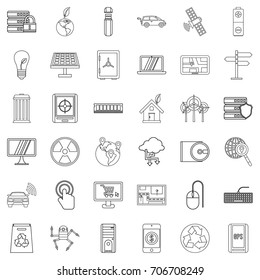 Technology icons set. Outline style of 36 technology vector icons for web isolated on white background