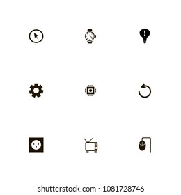 Technology icons set. pc, cursor, machinery and tv set