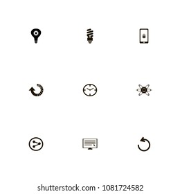 Technology icons set. phone, network, clock and blocked